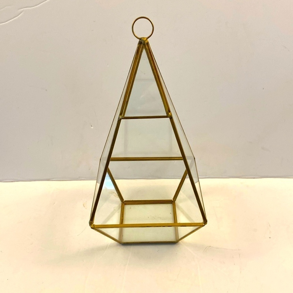 Gold Geometric Glass Terrarium Display Box, Teardrop, 9-1/2-Inch w/ loop to hang